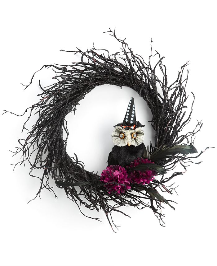 Holiday Lane Halloween Vine Wreath with Owl, Created for Macys Macy's