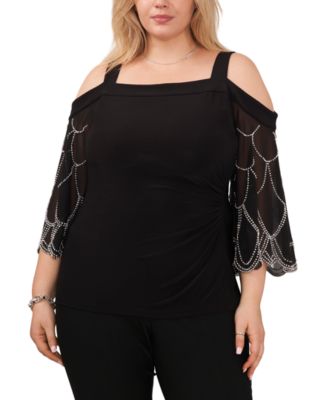MSK - Plus Size Cold-Shoulder Beaded-Sleeve Top