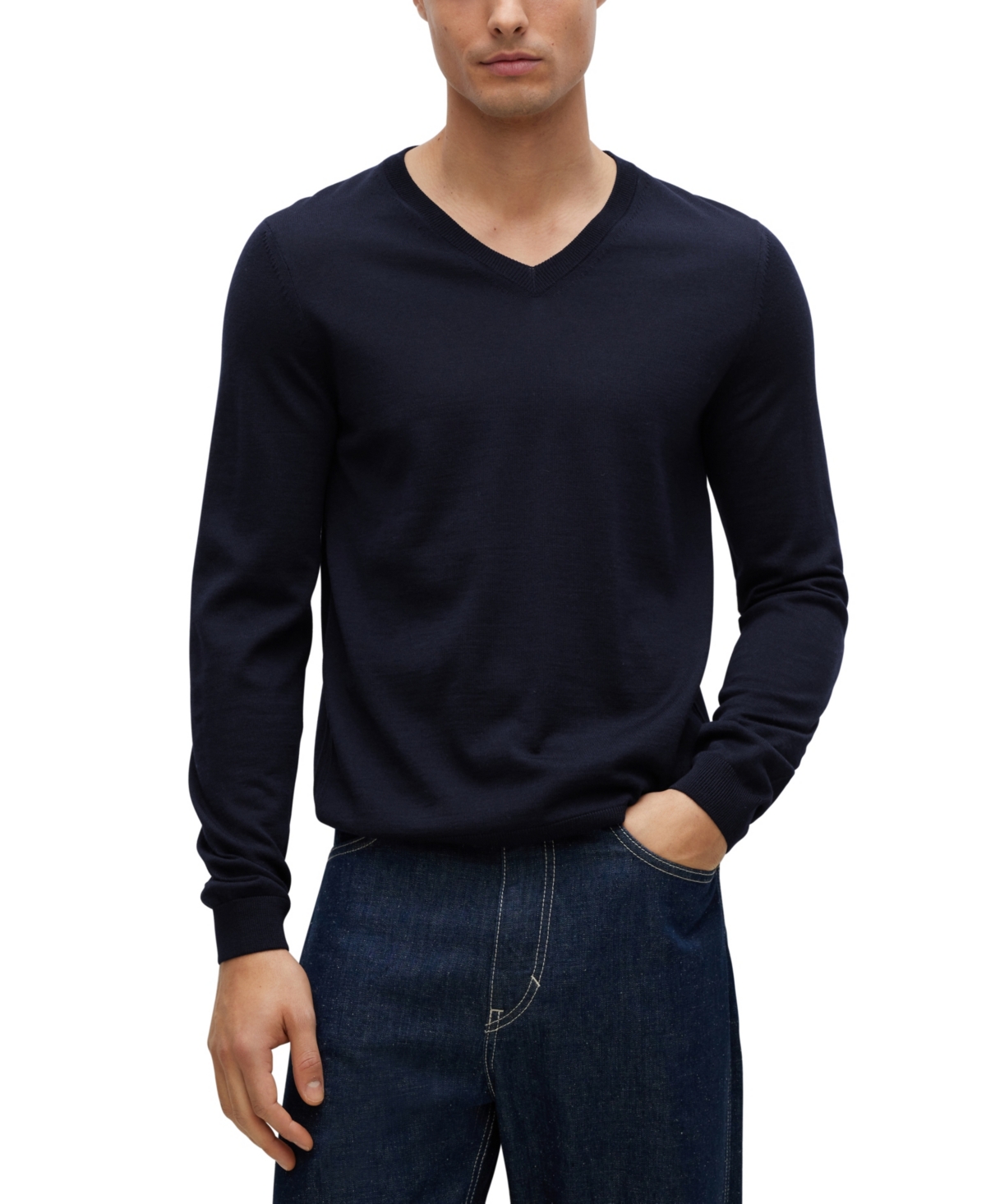 Shop Hugo Boss Boss Men's V-neck Slim-fit Sweater In Dark Blue