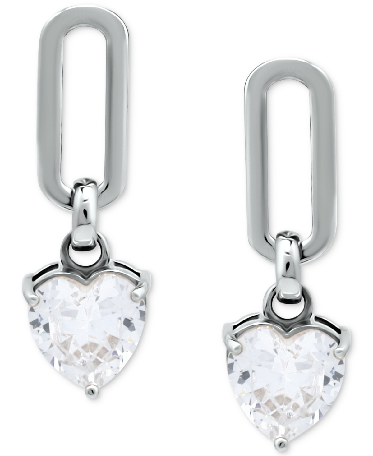 Shop Giani Bernini Cubic Zirconia Heart Drop Earrings, Created For Macy's In Sterling Silver