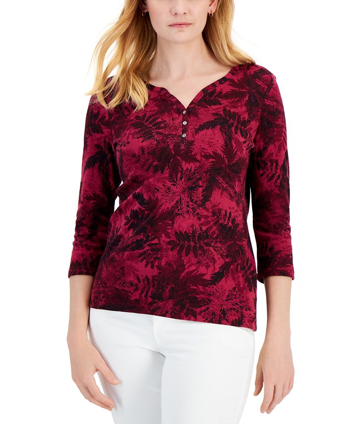 Karen Scott Women's Floral Henley Top, Created for Macy's Macy's