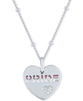 Macy's - Diamond Accent & Enamel Pride Double Heart 18" Pendant Necklace in Sterling Silver