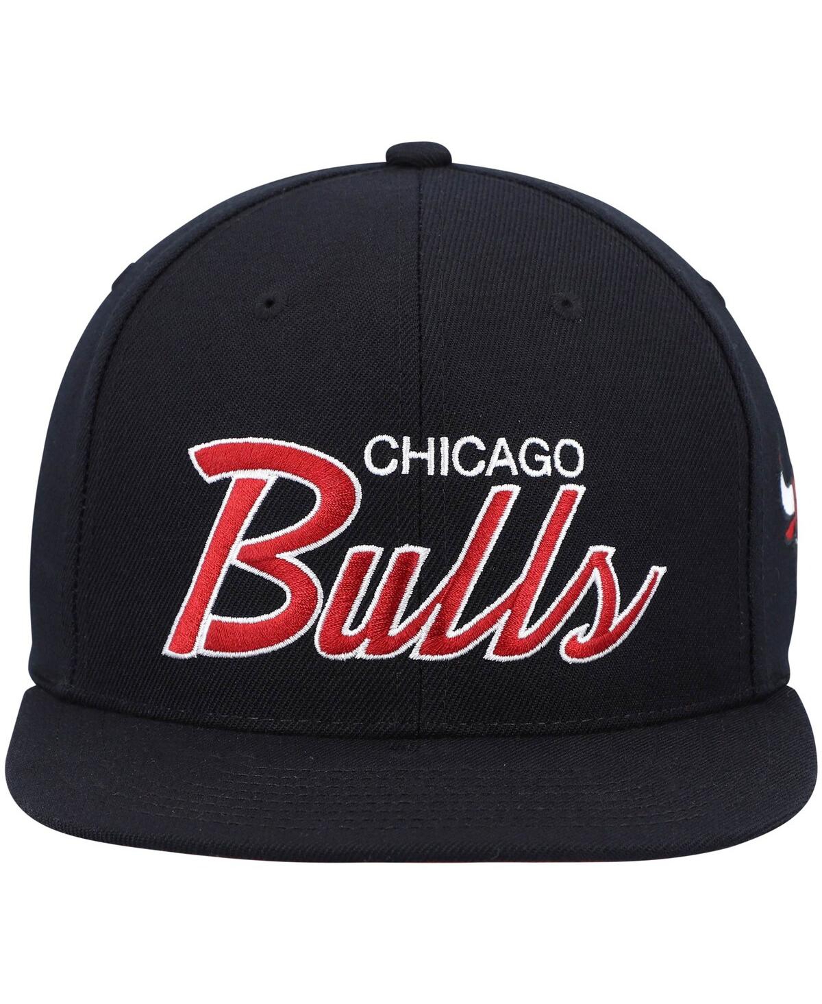 Mitchell & Ness Men's  Black Chicago Bulls Hardwood Classics Script 2.0 Snapback Hat In Black