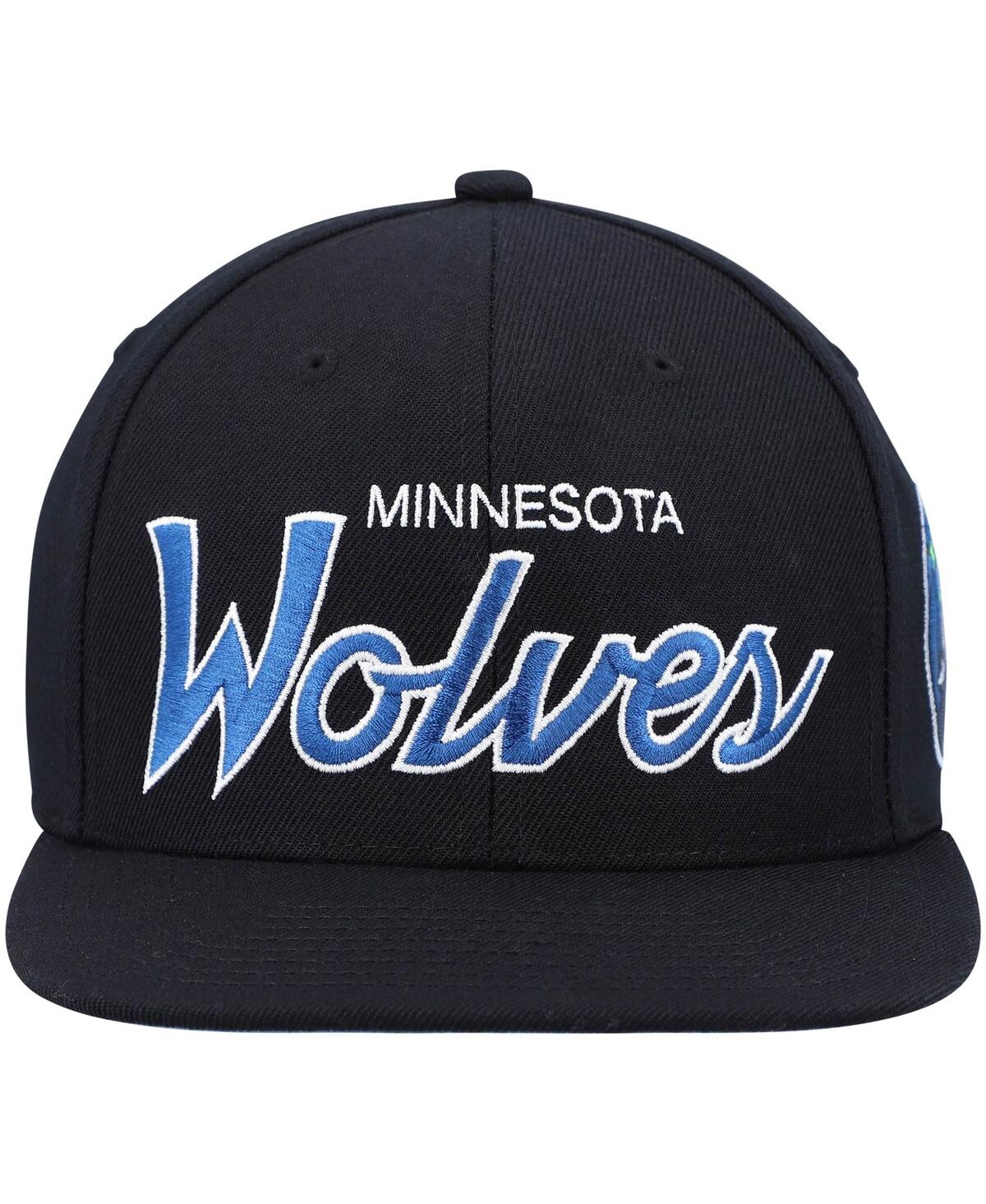 Mitchell & Ness Men's  Black Minnesota Timberwolves Hardwood Classics Script 2.0 Snapback Hat In Black