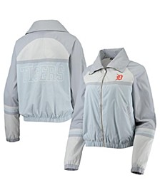 Women's Navy Detroit Tigers Colorblock Track Raglan Full-Zip Jacket