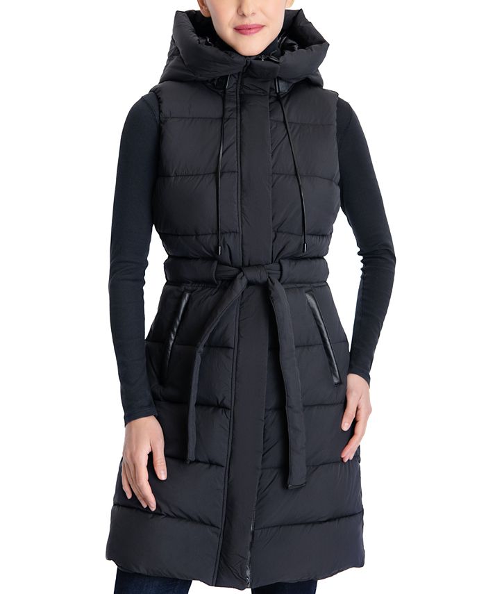 Michael Kors Women's Long Hooded Belted Puffer Vest, Created for