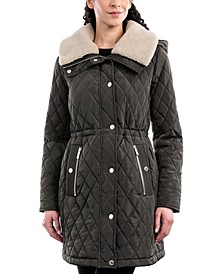 Petite Hooded Fleece-Collar Quilted Anorak Coat, Created for Macy's
