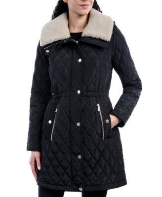 Hooded Faux-Fur-Trim Quilted Coat 