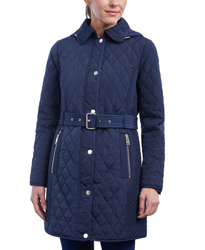 Michael Kors Women's Hooded Quilted Belted Jacket, Created for Macy's ...
