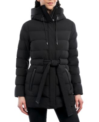Michael Kors Women's Belted Hooded Down Puffer Coat - Macy's