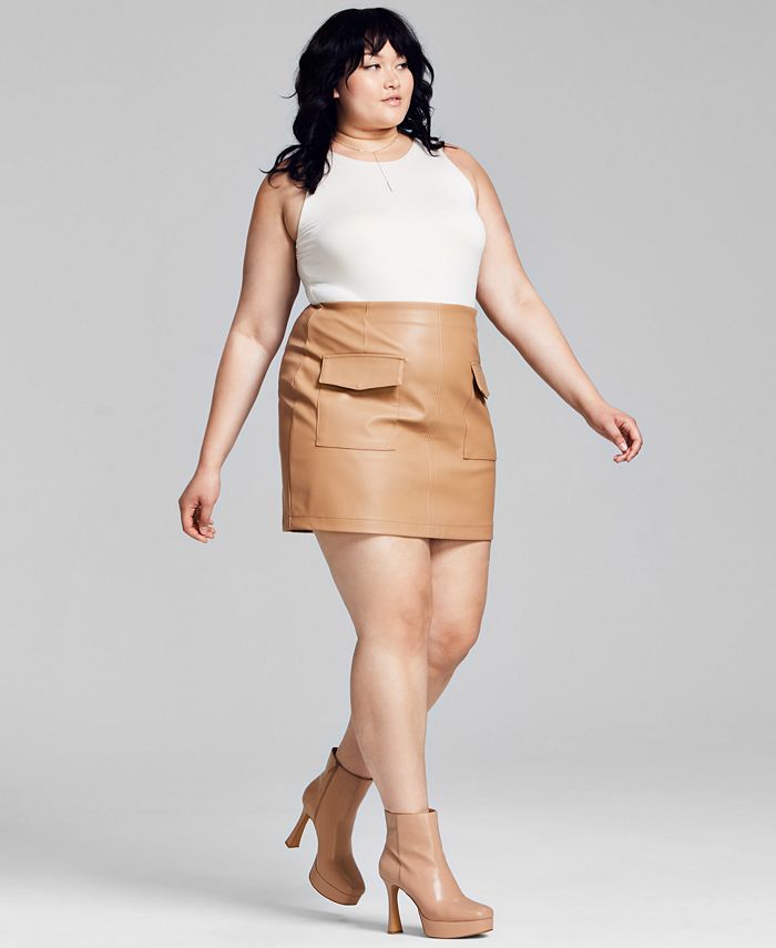 And Now This Trendy Plus Size Faux-Leather Cargo Mini Skirt & Reviews -  Skirts - Plus Sizes - Macy's