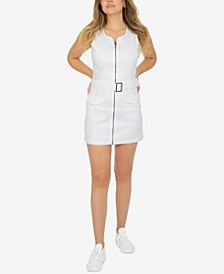 Juniors' Zip-Front Denim Mini Dress