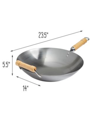 Classic Series Round Bottom Carbon Steel Wok with Birch Handles, 14"