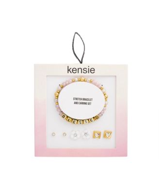 Blessed Beaded Stretch Bracelet and Stud Earring Set