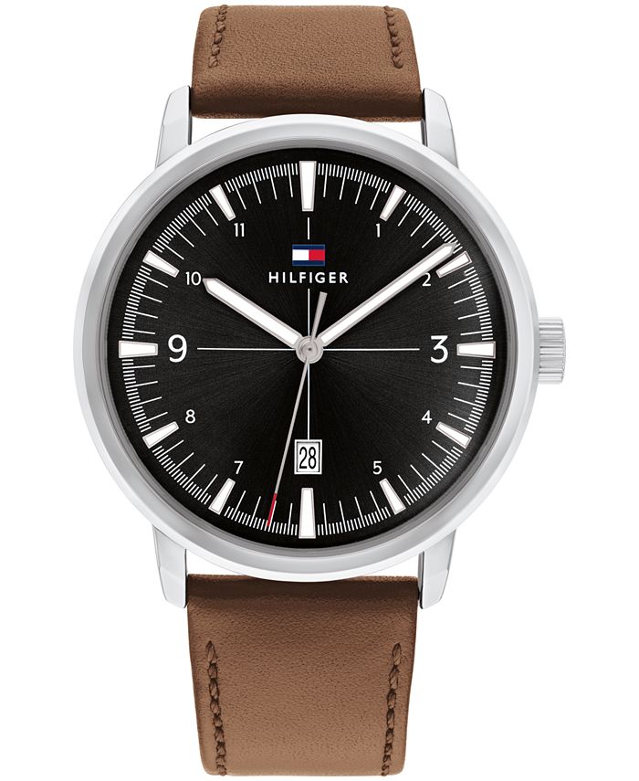 Tommy Hilfiger Men's Brown Leather Strap Watch 44mm Macy's