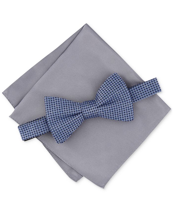Alfani Men's PreTied Check Bow Tie & Solid Pocket Square Set, Created