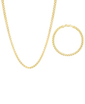 Macy's Mens Square Box Link Necklace Bracelet Collection In 14k Gold Plated Sterling Silver