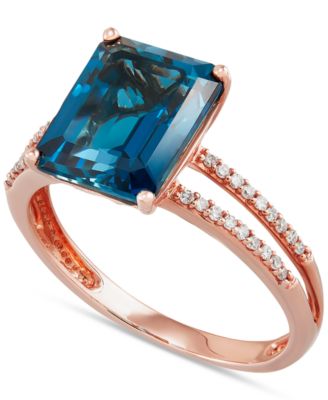 London Blue Topaz (4 ct. t.w.) & Diamond (1/10 ct. t.w.) Ring in 14k Rose Gold
