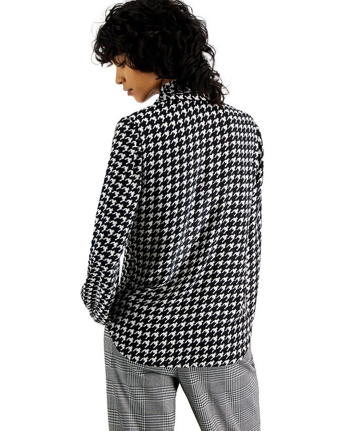 Bar III Women's Houndstooth Printed Long Sleeve Blouse, Created for