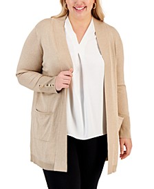Plus Size Button-Sleeve Lurex Cardigan, Created for Macy's