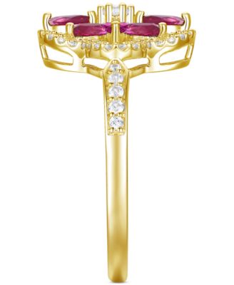 Lab-Grown Sapphire (1 1/3 ct. t.w.) & Lab-Grown White Sapphire (1/3 ct. t.w.) Flower Halo Ring in Sterling Silver (Also in Lab-Grown Ruby & Lab-Grown Emerald)