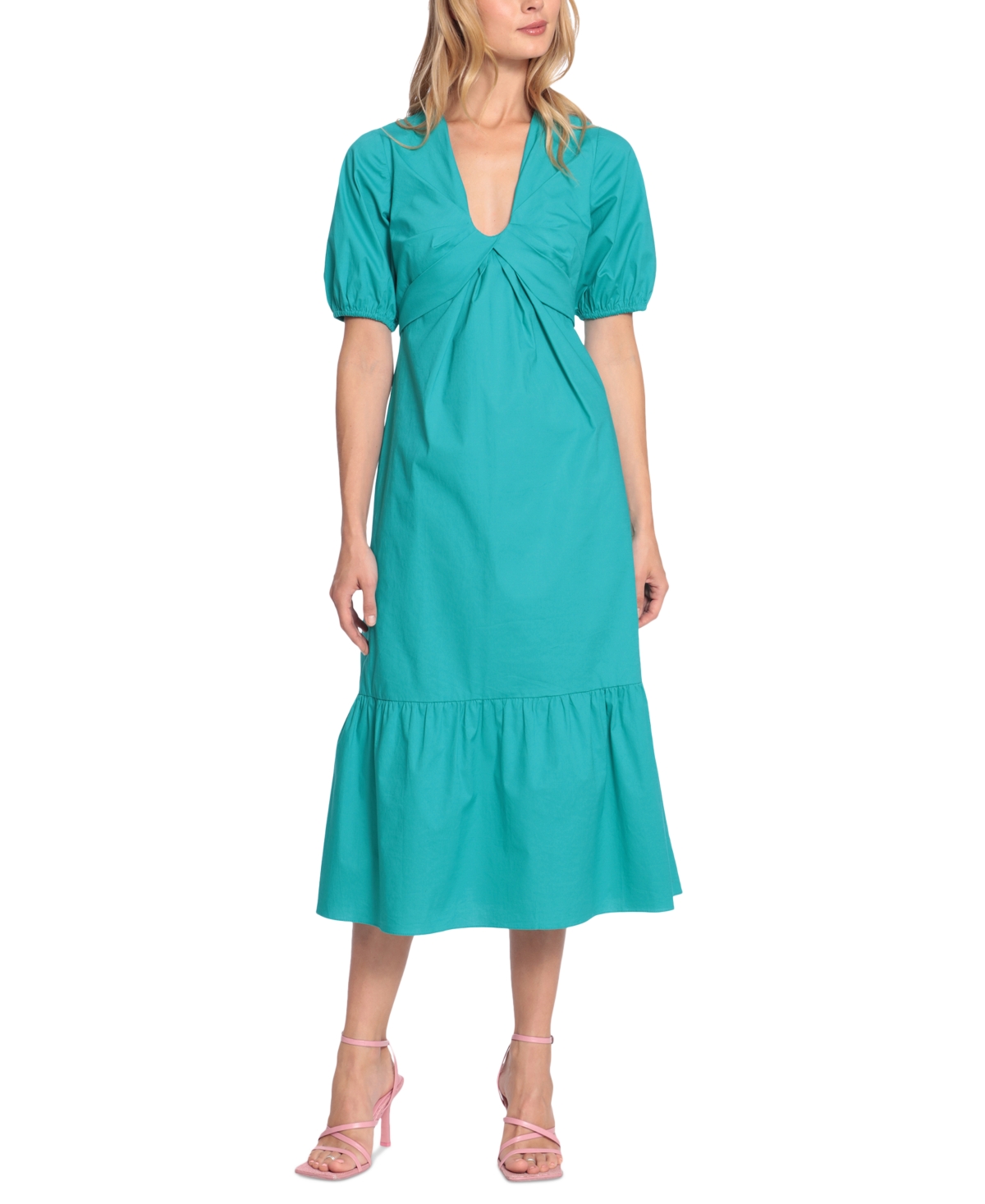Donna Morgan Women's Gathered-Neck Puff-Sleeve Maxi Dress