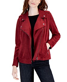 Petite Faux-Suede Moto Jacket, Created for Macy's