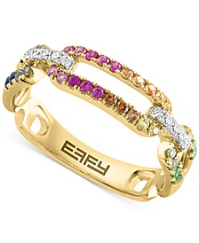 EFFY® Multi-Gemstone (1/3 ct. t.w.) & Diamond (1/10 ct. t.w.) Chain Link Ring in 14k Gold