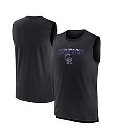 Men's Black Colorado Rockies Knockout Stack Exceed Muscle Tank Top