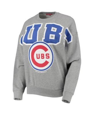 Women's Heathered Gray Chicago Cubs Cooperstown Collection Logo Lightweight Pullover Sweatshirt