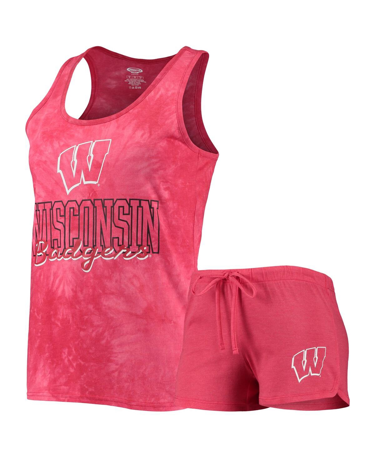 Shop Concepts Sport Women's  Red Wisconsin Badgers Billboard Tie-dye Tank Top And Shorts Set