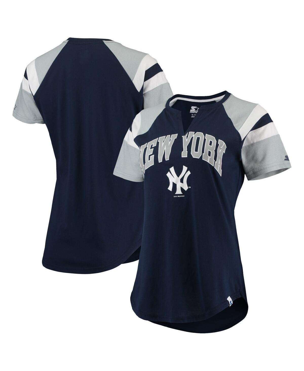 Shop Starter Women's  Navy And Gray New York Yankees Game On Notch Neck Raglan T-shirt In Navy,gray
