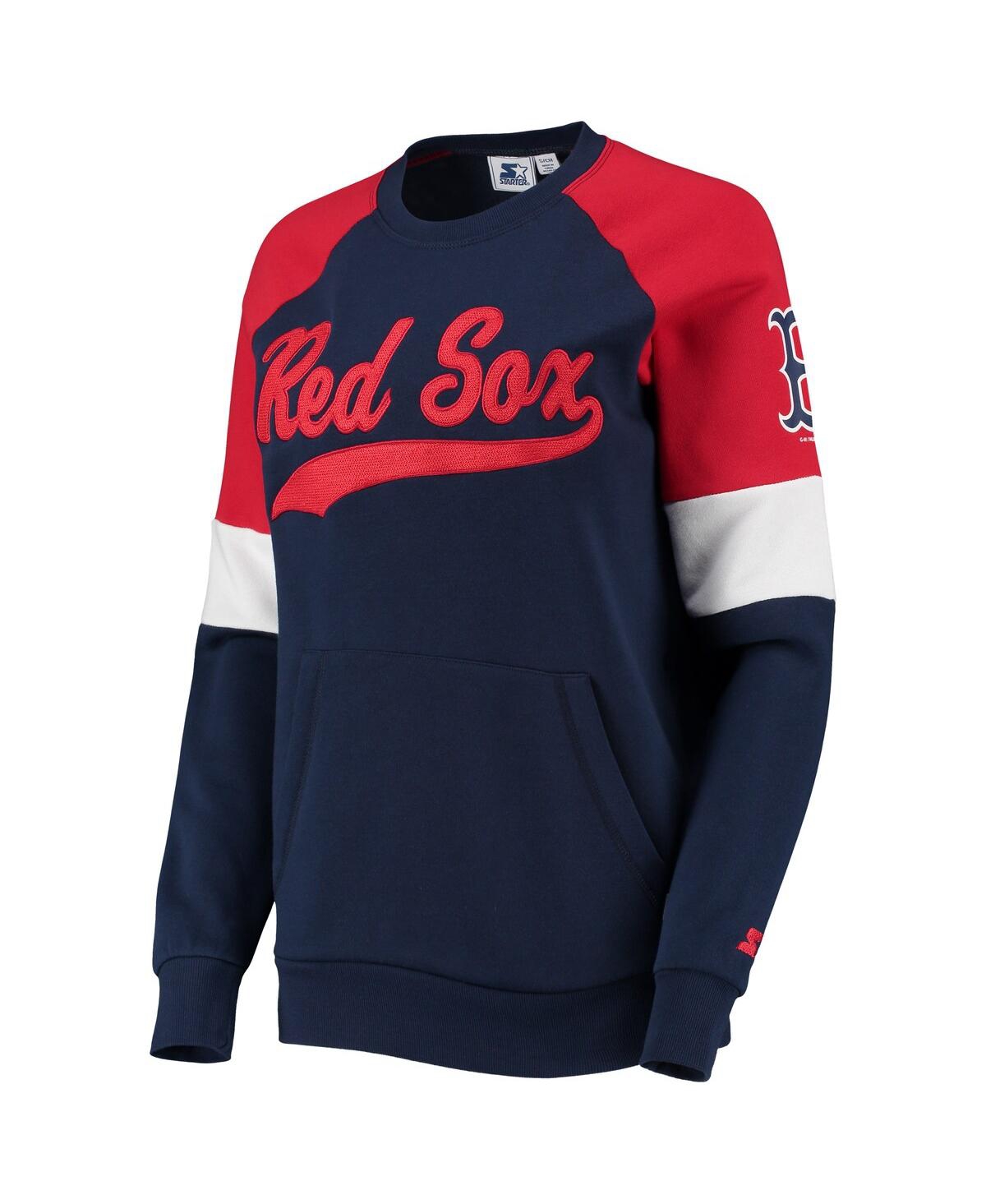 STARTER WOMEN'S STARTER NAVY AND RED BOSTON RED SOX PLAYMAKER RAGLAN PULLOVER SWEATSHIRT 