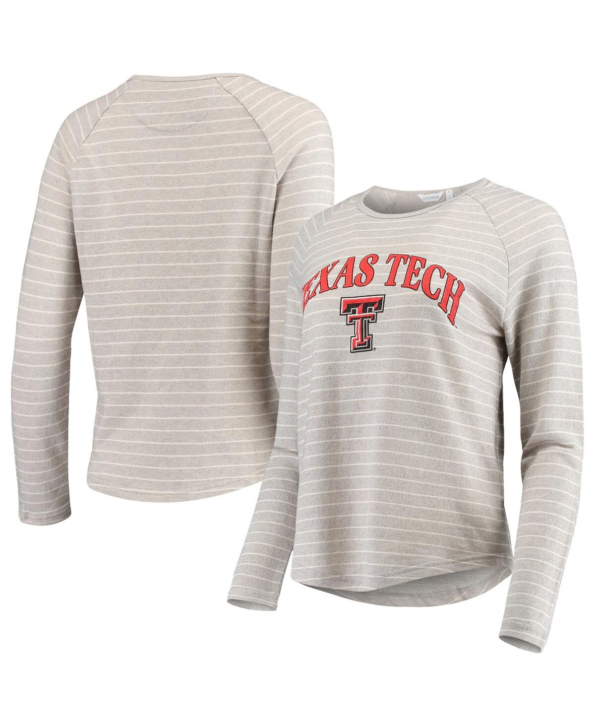 Women's Heathered Gray Texas Tech Red Raiders Seaside Striped French Terry Raglan Pullover Sweatshirt - Heathered Gray