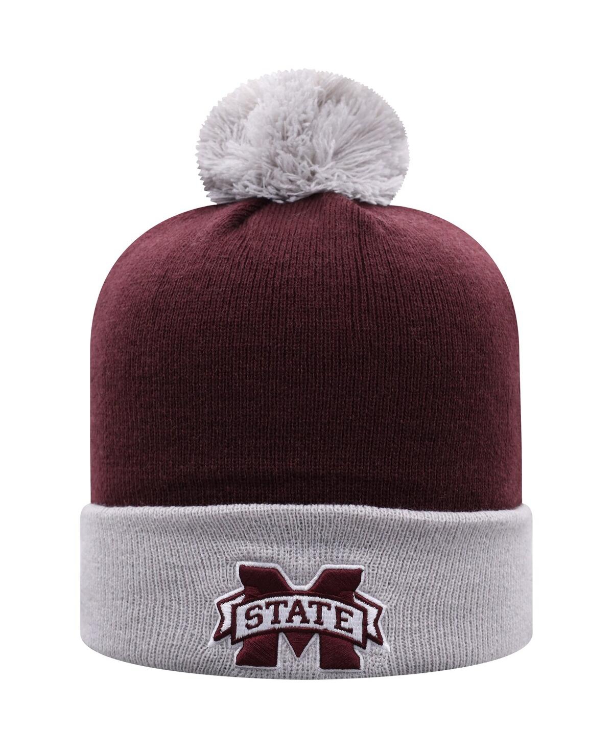 Top Of The World Men's  Maroon, Gray Mississippi State Bulldogs Core 2-tone Cuffed Knit Hat With Pom In Maroon,gray