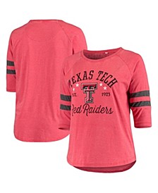 Women's Heathered Red Texas Tech Red Raiders Plus Size Jade Vintage-Like Washed 3/4-Sleeve Jersey T-shirt