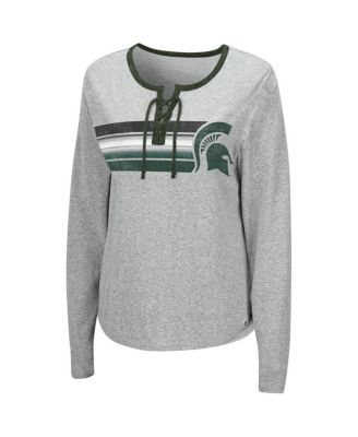 Women's Heathered Gray Michigan State Spartans Sundial Tri-Blend Long Sleeve Lace-Up T-shirt