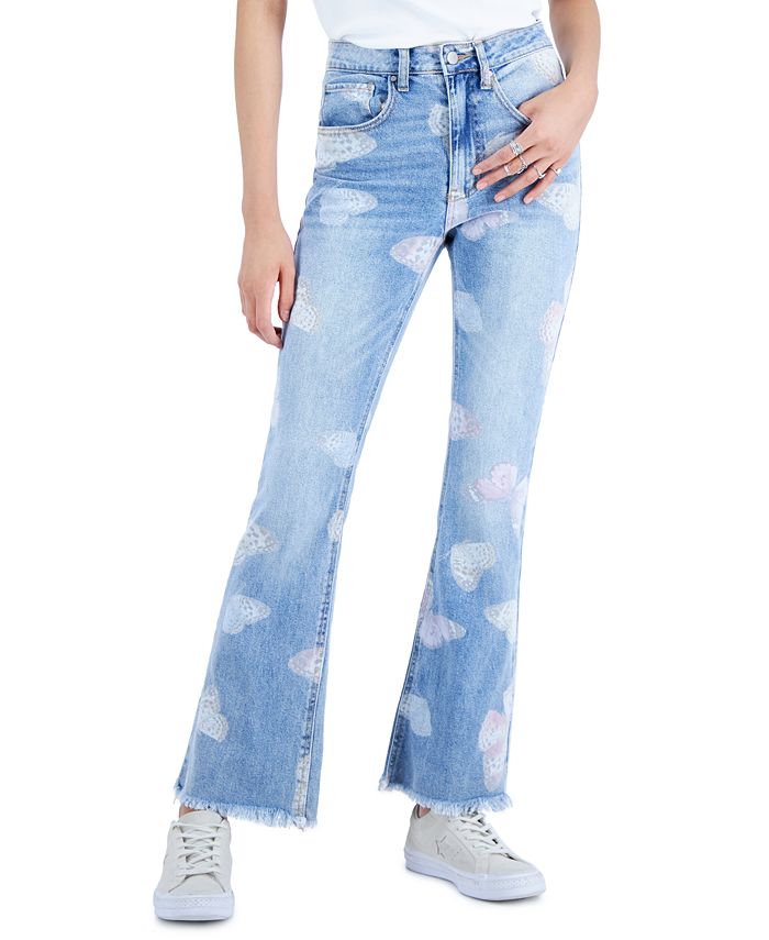 Tinseltown Juniors' Flare-Leg Butterfly-Print Jeans - Macy's