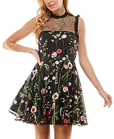 Juniors' Floral-Embroidered Fit & Flare Dress, Created for Macy's