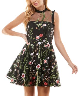 City Studios Juniors' Floral-Embroidered Fit & Flare Dress, Created for ...