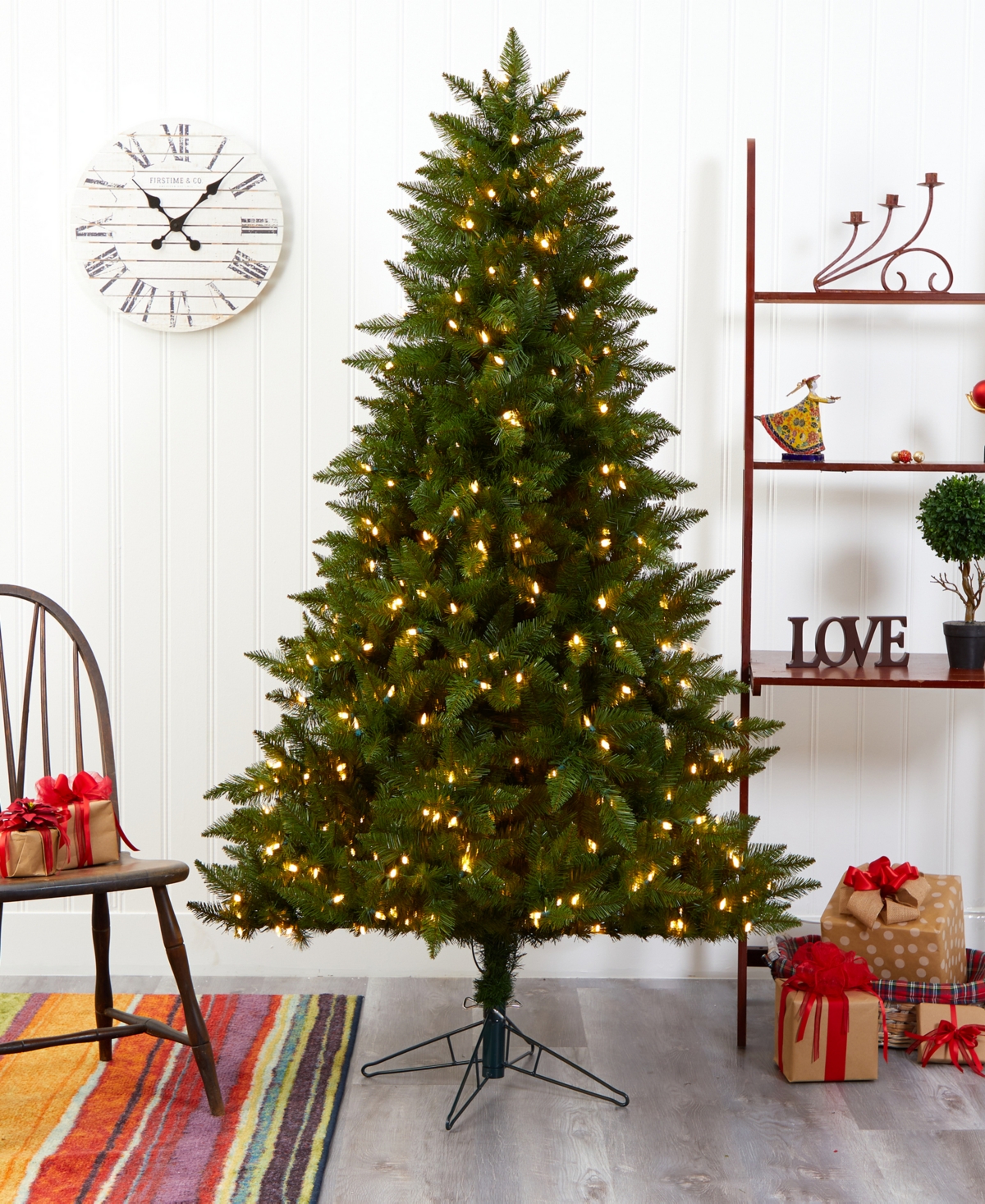 Vermont Spruce Artificial Christmas Tree with Lights with Bendable Branches,