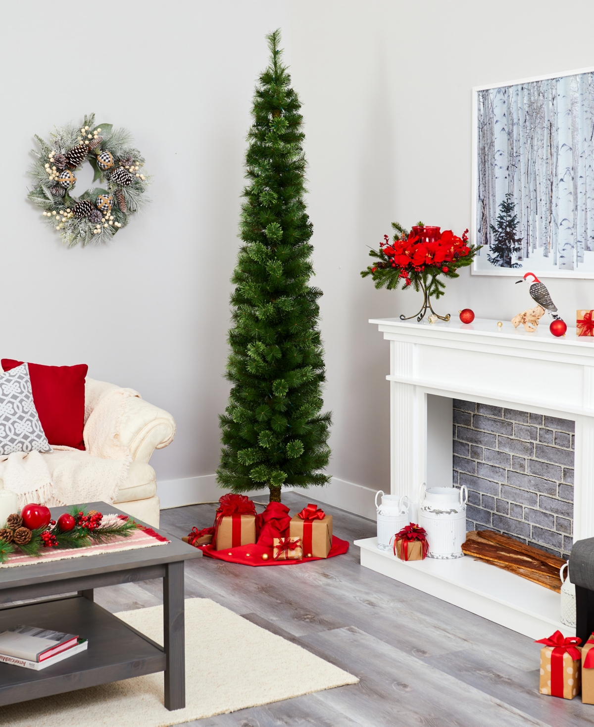 Pencil Artificial Christmas Tree with Lights and Bendable Branches,