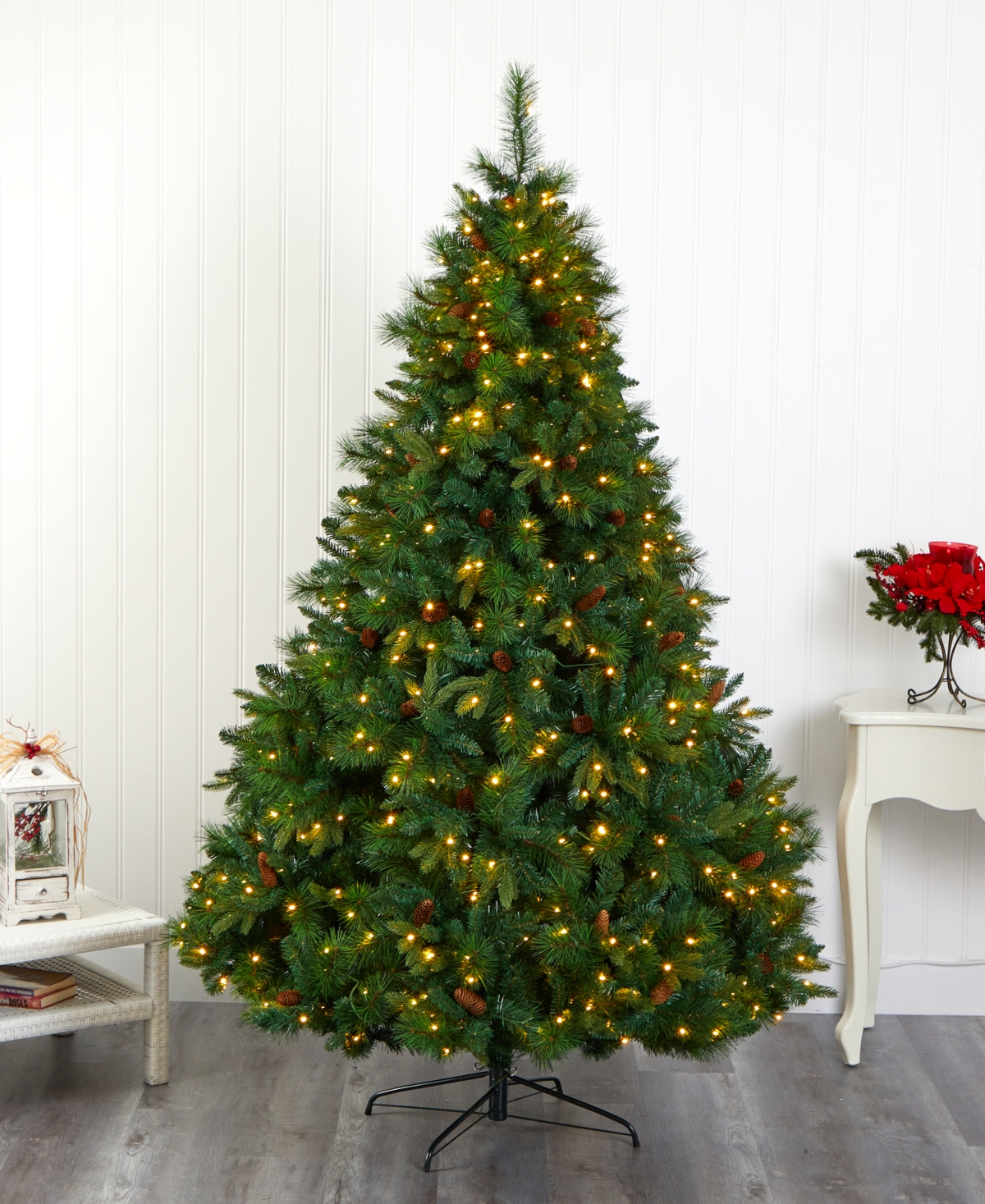 West Virginia Full Bodied Mixed Pine Artificial Christmas Tree with Lights and Pinecones,