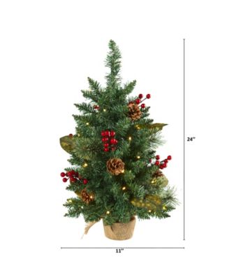 Pine, Pinecone and Berries Artificial Christmas Tree with Lights and Bendable Branches, 24"