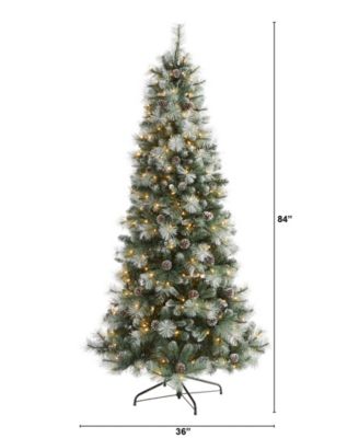 Frosted Tip British Columbia Mountain Pine Artificial Christmas Tree with Lights, Pinecones and Bendable Branches, 84"