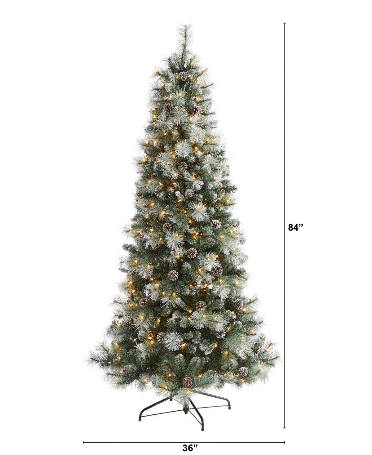 Frosted Tip British Columbia Mountain Pine Artificial Christmas Tree with Lights, Pinecones and Bendable Branches, 84"