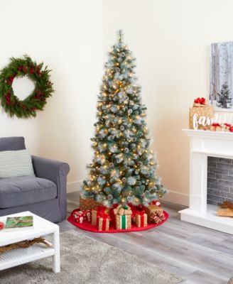 Frosted Tip British Columbia Mountain Pine Artificial Christmas Tree with Lights, Pinecones and Bendable Branches, 84"