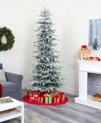 Slim Flocked Nova Scotia Spruce Artificial Christmas Tree with Lights and Bendable Branches, 90"