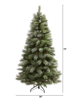 Snowed French Alps Mountain Pine Artificial Christmas Tree with Bendable Branches and Pine Cones, 72"