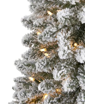 Flocked Pencil Artificial Christmas Tree with Lights and Bendable Branches, 72"